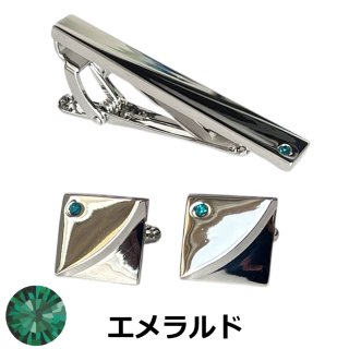 誕生石を使用したカフスボタンとネクタイピンのセット
