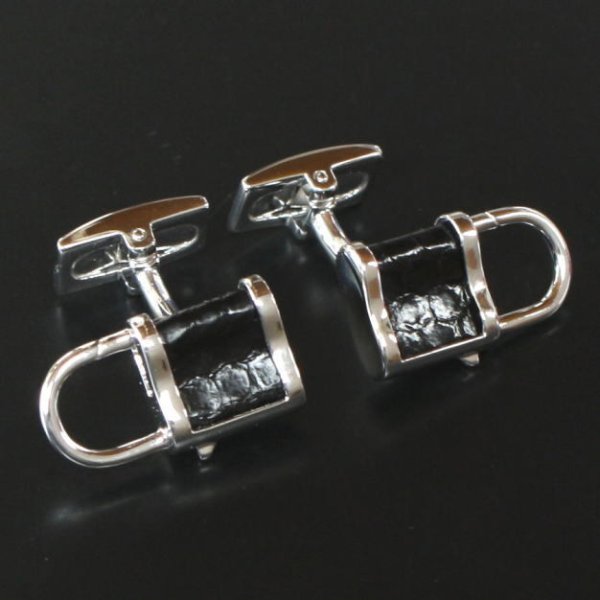 Babette Wasserman バベットワッサーマン ブラックレザー＆南京錠カフスボタン（カフリンクス） 画像2