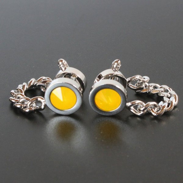 画像1: チェーン付イエローオパールスワロフスキーカフスボタン（カフリンクス） (1)