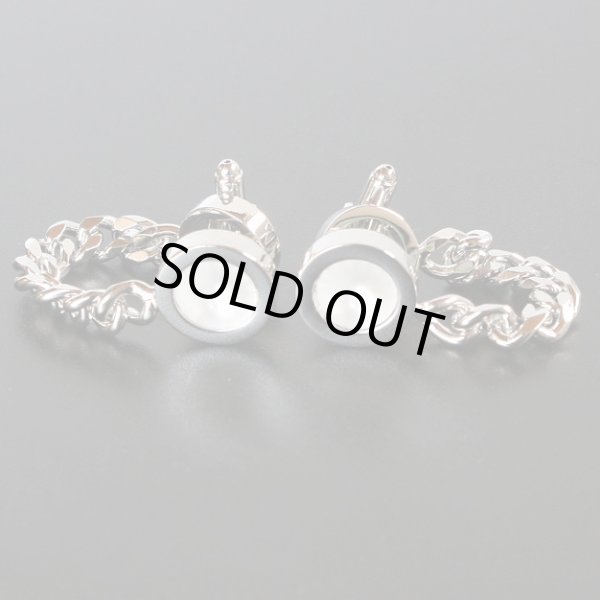 画像1: チェーン付クリスタルマットスワロフスキーカフスボタン（カフリンクス） (1)