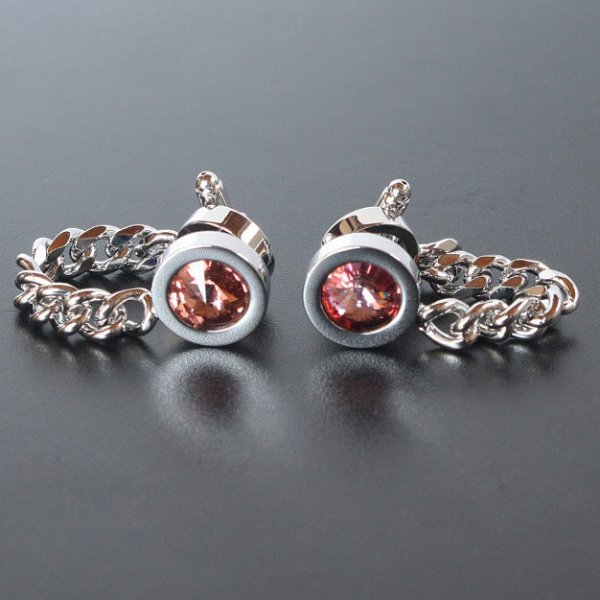 画像1: チェーン付ブラッシュローズスワロフスキーカフスボタン（カフリンクス） (1)