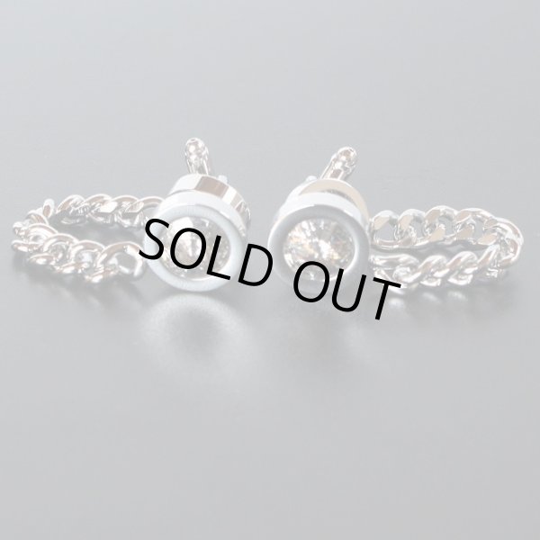 画像1: チェーン付シルバーパティナスワロフスキーカフスボタン（カフリンクス） (1)