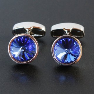 すき透る輝き！Swarovski 青いクリスタル カフスボタン ブラック