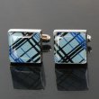 ブルーチェックパターンカフスボタン（カフリンクス） 画像1