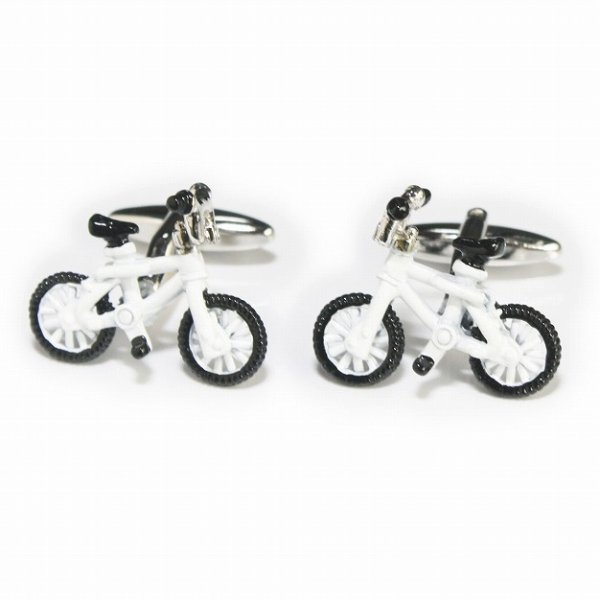 ホワイト自転車カフスボタン（カフリンクス） 画像1