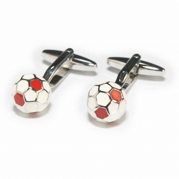 立体レッドサッカーボールカフスボタン（カフリンクス） 画像1