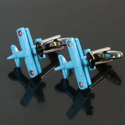 画像1: ブルー飛行機カフスボタン（カフリンクス）