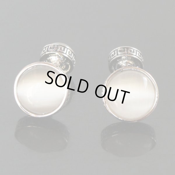 画像1: ホワイトラウンドキャッツアイカフスボタン（カフリンクス） (1)