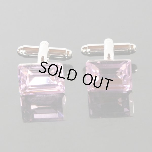 画像1: ピンククリスタルスクエアーカフスボタン（カフリンクス） (1)