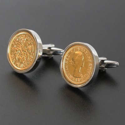 画像1: ゴールデン6ペンス硬貨カフスボタン（カフリンクス）