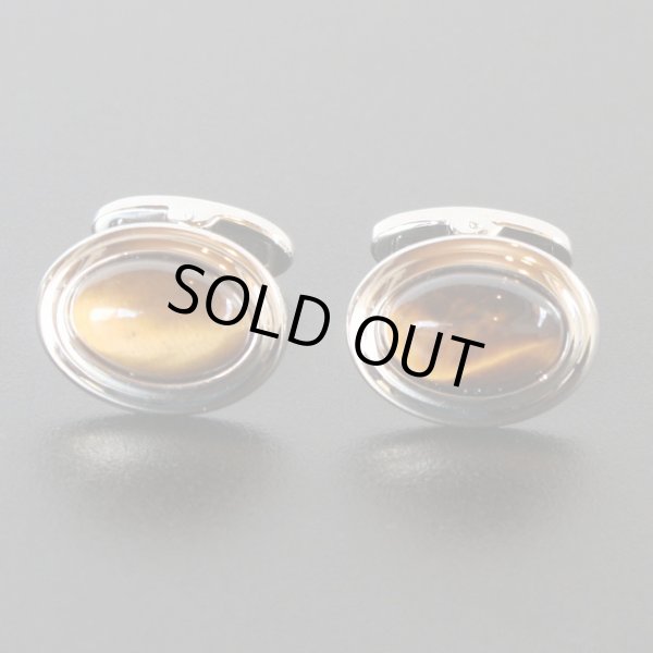 画像1: オーバルタイガーアイカフスボタン（カフリンクス） (1)