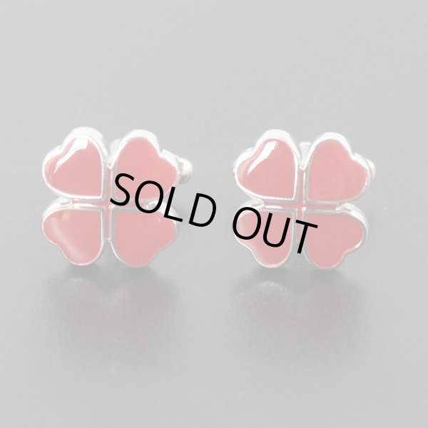 画像1: レッド四葉クローバーカフスボタン（カフリンクス） (1)