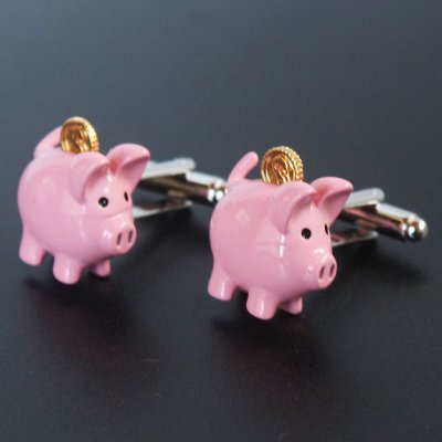 画像1: ピンク豚の貯金箱カフスボタン