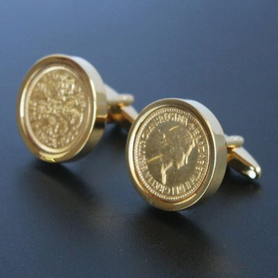 画像1: ダブルゴールド6ペンス硬貨カフスボタン