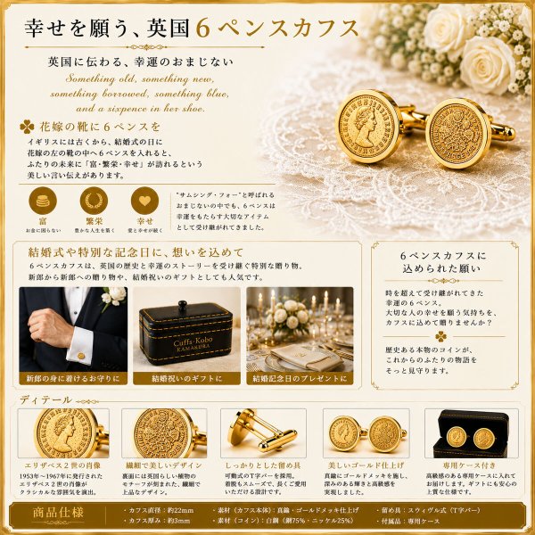 ダブルゴールド6ペンス硬貨カフスボタン 画像8
