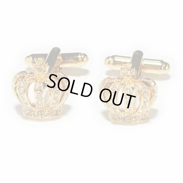 画像1: ゴールドクラウンクリスタルカフスボタン (1)