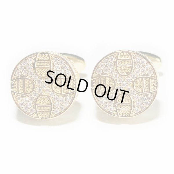 画像1: ゴールド クリスタルクロスラウンドカフスボタン (1)