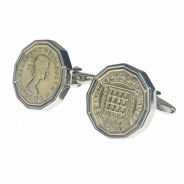 英国3ペンス硬貨カフスボタン（カフリンクス） 画像2