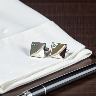 画像2: 3月の誕生石カラー　アクアマリンクリスタルガラスカフスボタン・ネクタイピンセット