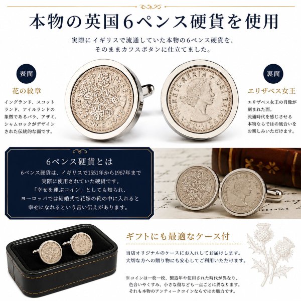 イギリス6ペンス硬貨カフスボタン（カフリンクス） 画像2