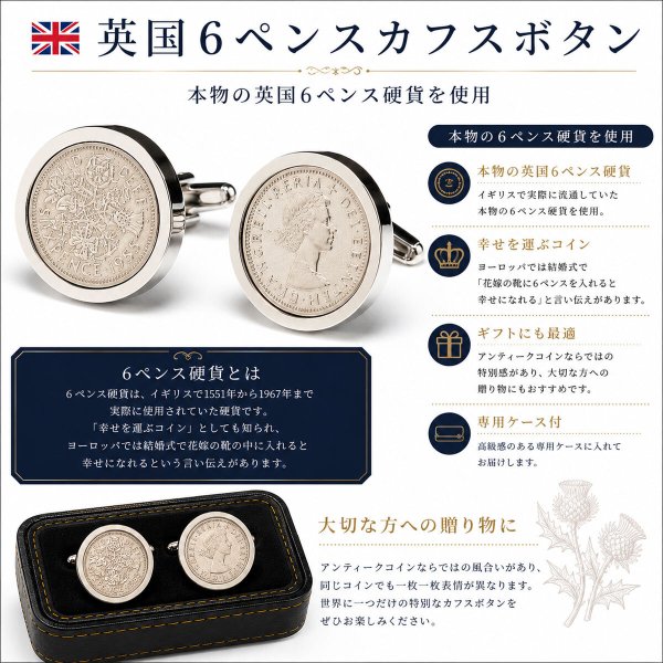 イギリス6ペンス硬貨カフスボタン（カフリンクス） 画像4