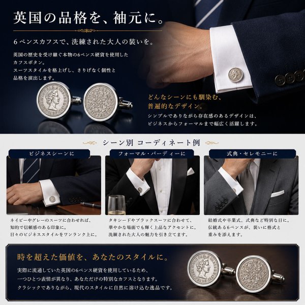 イギリス6ペンス硬貨カフスボタン（カフリンクス） 画像10