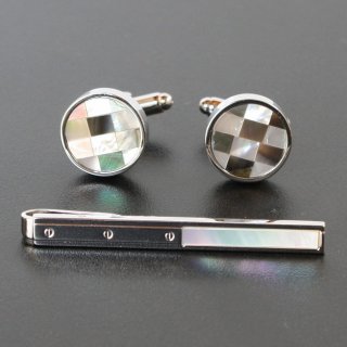 MOPネクタイピン MOPオニキスラインカフスセット