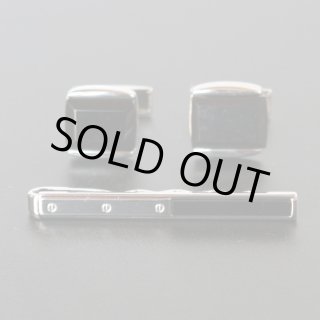 オニキスネクタイピン ラウンドオニキスカフスセット