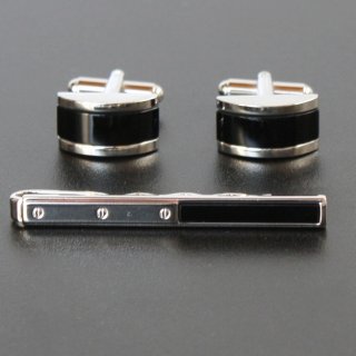 オニキスネクタイピン オーバルオニキスカフスセット