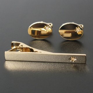 7月の誕生石 ゴールドルビーカフス ネクタイピンセット