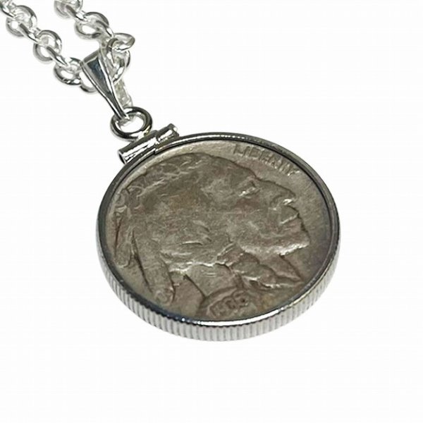 アメリカ・５セント硬貨・インディアン＆バッファローシルバーネックレス 画像1