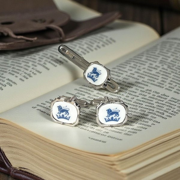 Swank & Royal Copenhagen スワンク & ロイヤルコペンハーゲン ホワイトブルーライオンカフスボタン・ネクタイピンセット 画像8