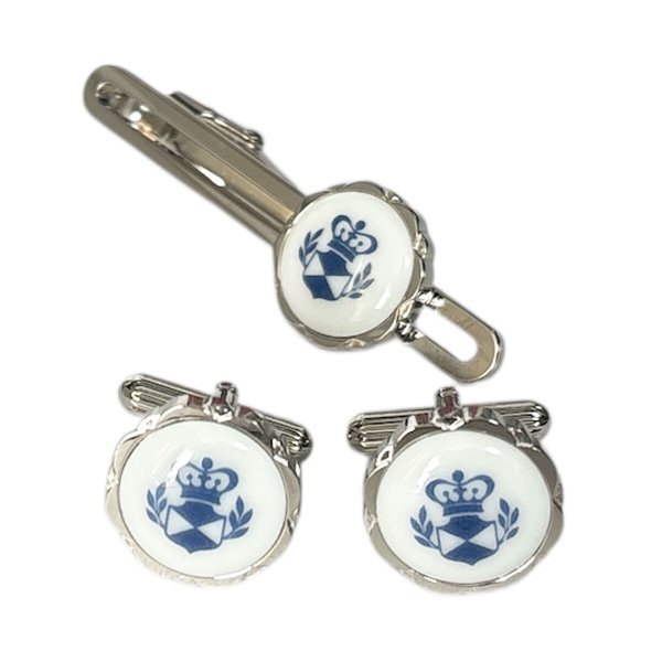 Swank & Royal Copenhagen スワンク & ロイヤルコペンハーゲン ホワイトブルーデザイン3カフスボタン・ネクタイピンセット 画像1