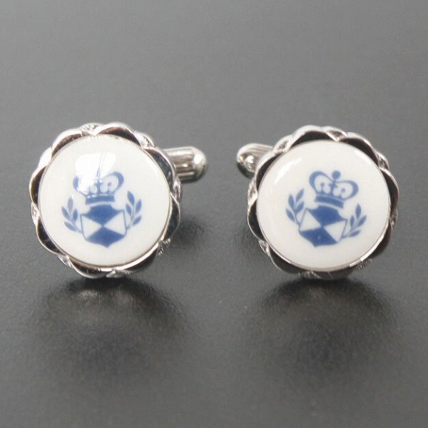 Swank & Royal Copenhagen スワンク & ロイヤルコペンハーゲン ホワイトブルーデザイン3カフスボタン・ネクタイピンセット 画像3