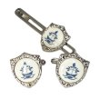 Swank & Royal Copenhagen スワンク & ロイヤルコペンハーゲン ホワイトブルーデザイン4カフスボタン・ネクタイピンセット 画像1