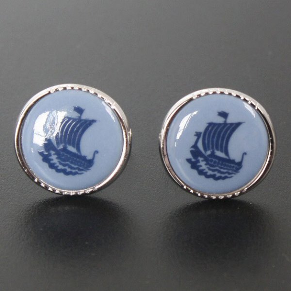 Swank & Royal Copenhagen スワンク & ロイヤルコペンハーゲン ブルー船カフスボタン・ネクタイピンセット 画像3
