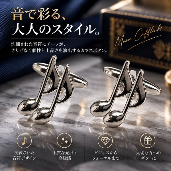 音符カフス4（カフリンクス・カフスボタン） 画像2