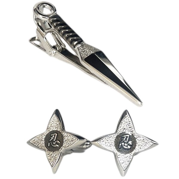 画像1: SWANK スワンク ブラックくない＆手裏剣カフスボタン・ネクタイピンセット (1)