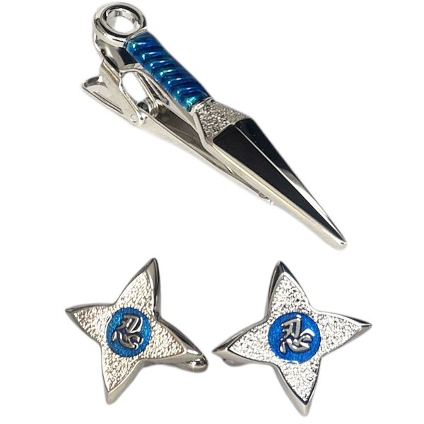 画像1: SWANK スワンク ブルーくない＆手裏剣カフスボタン・ネクタイピンセット (1)