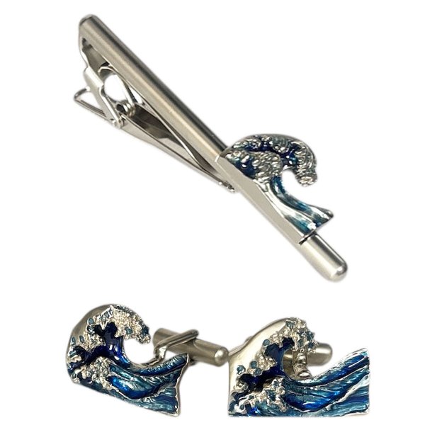 画像1: SWANK スワンク 波モチーフカフスボタン・ネクタイピンセット (1)