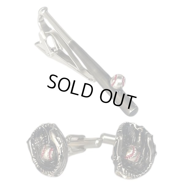 画像1: SWANK スワンク ボール付ブラックバット＆グローブカフスボタン・ネクタイピンセット (1)