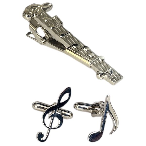 画像1: SWANK スワンク 音符モチーフカフスボタン・ネクタイピンセット (1)