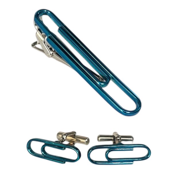 画像1: SWANK スワンク ブルークリップカフスボタン・ネクタイピンセット (1)